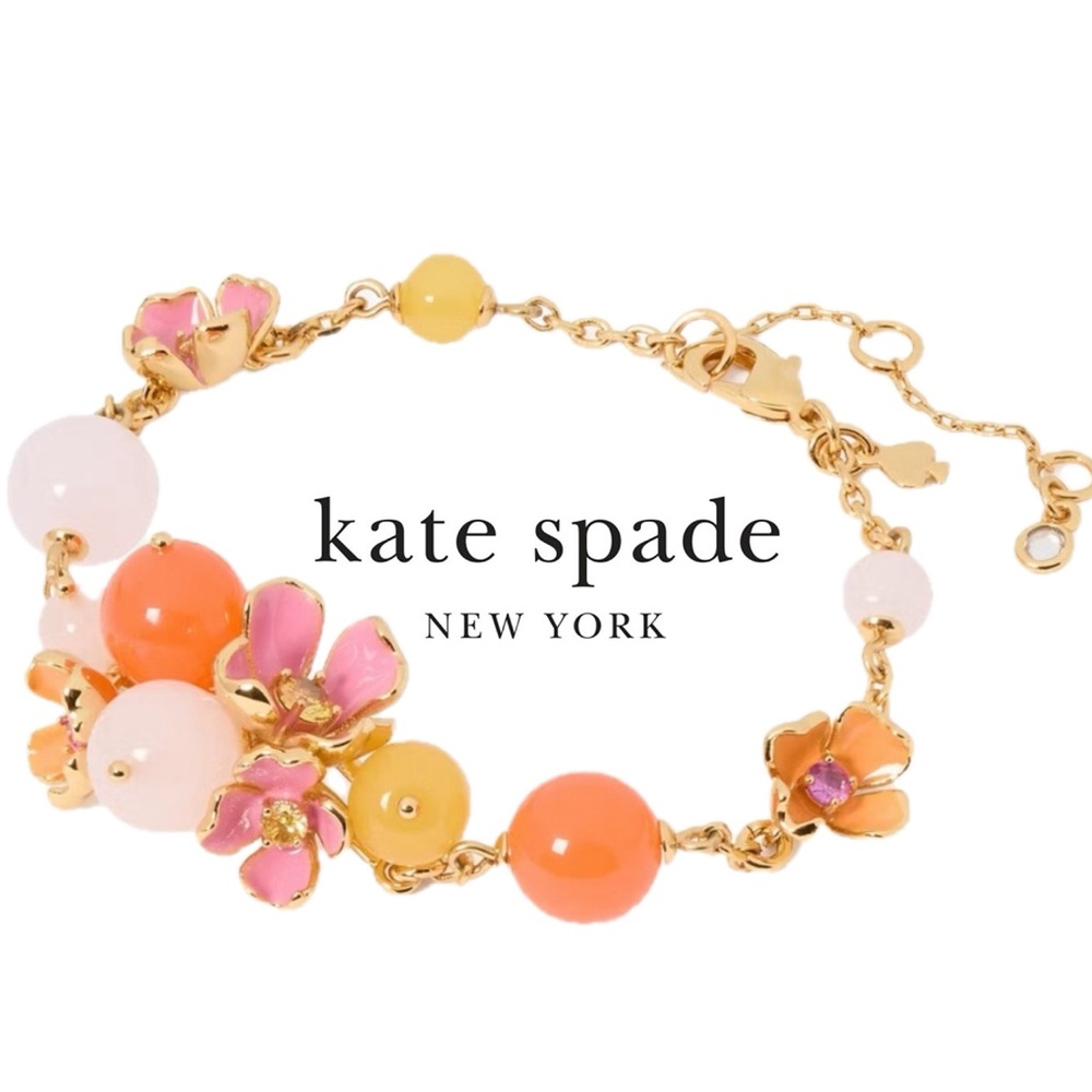 🎁 Freshly Picked Gold Tone Bracelet - Floral  Pink, Orange & Yellow